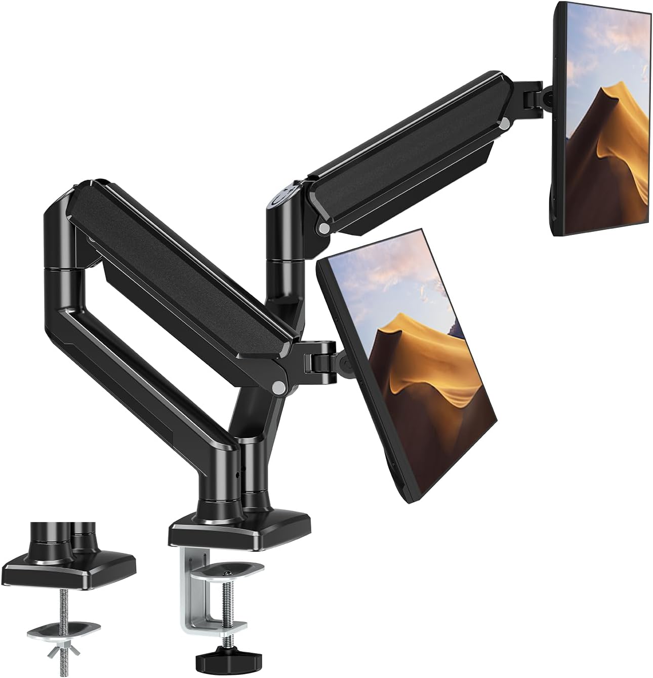 ErgoFocus Dual Monitor Mount Fits 13 to 32 Inch Computer Screen, Dual Monitor Arm Hold up to 19.8lbs Each, Full Motion Monitor Desk Mounts for 2 Monitors, Gas Spring Monitor Stand, VESA Mount