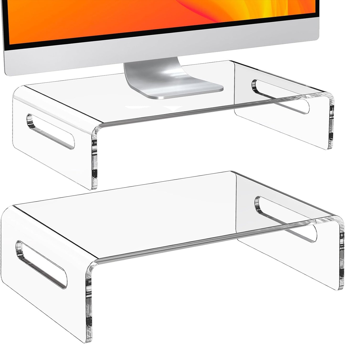 ErgoFocus 2 Pack Monitor Stand Riser, Premium Acrylic Monitor Stand for Computer, Laptop, Printer, Clear Laptop Stand Acrylic Monitor Riser for Home Office, Acrylic Monitor Stands for 2 Monitors