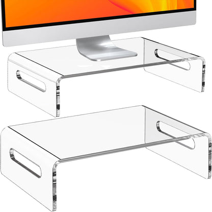 ErgoFocus 2 Pack Monitor Stand Riser, Premium Acrylic Monitor Stand for Computer, Laptop, Printer, Clear Laptop Stand Acrylic Monitor Riser for Home Office, Acrylic Monitor Stands for 2 Monitors