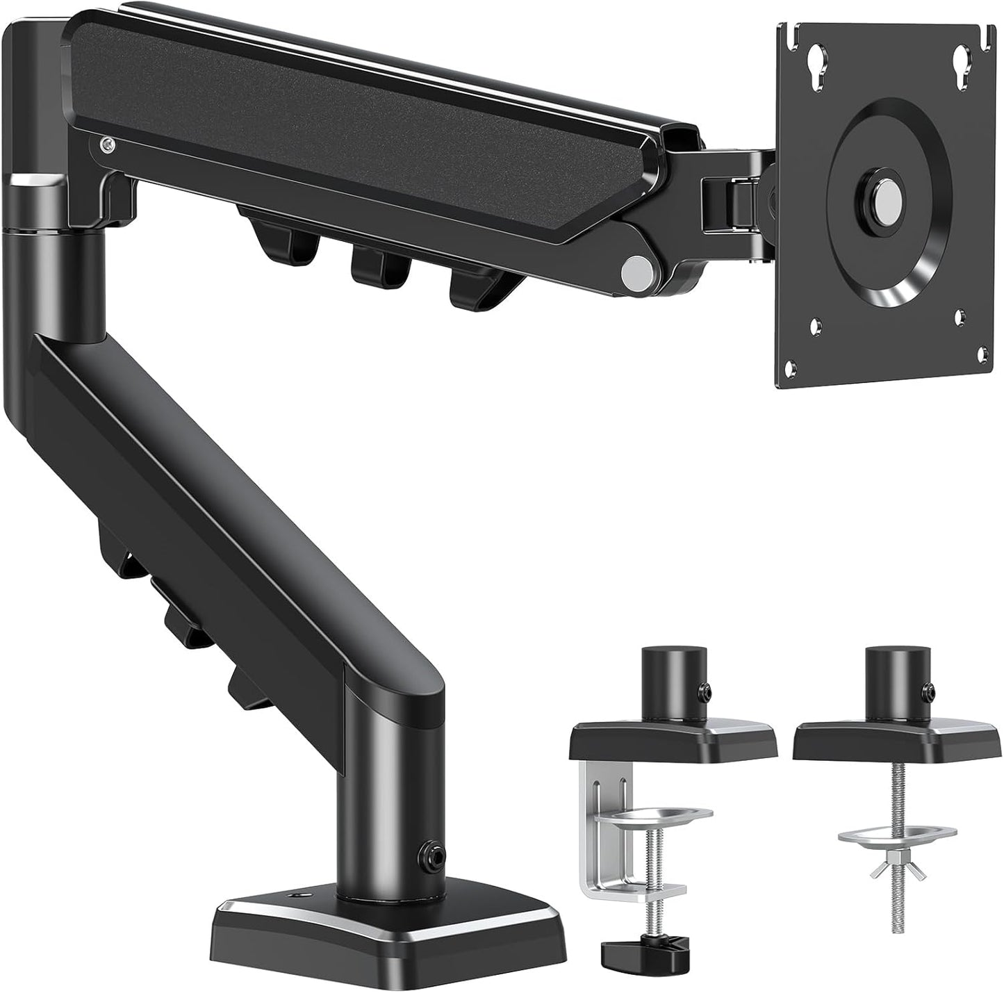 ELIVED Single Monitor Arm - Adjustable Gas Spring Monitor Stand for 13-32 Inch Screens up to 9KG, Ergonomic Desk Mount with Tilt, Swivel & Rotate, VESA 75/100mm, 2 Mounting Clamp, Black, EV6013B