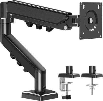ELIVED Single Monitor Arm - Adjustable Gas Spring Monitor Stand for 13-32 Inch Screens up to 9KG, Ergonomic Desk Mount with Tilt, Swivel & Rotate, VESA 75/100mm, 2 Mounting Clamp, Black, EV6013B