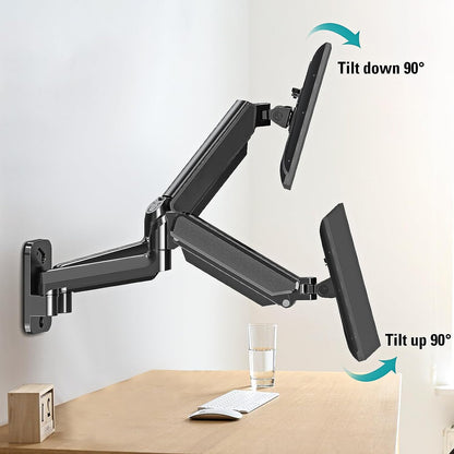 ErgoFocus Dual Monitor Wall Mount for 13 to 32 Inch Computer Screens, Monitor Mounts for 2 Monitors Holds Up to 19.8lbs Each,Full Motion Gas Spring Monitor Arm with VESA 75x75/100x100