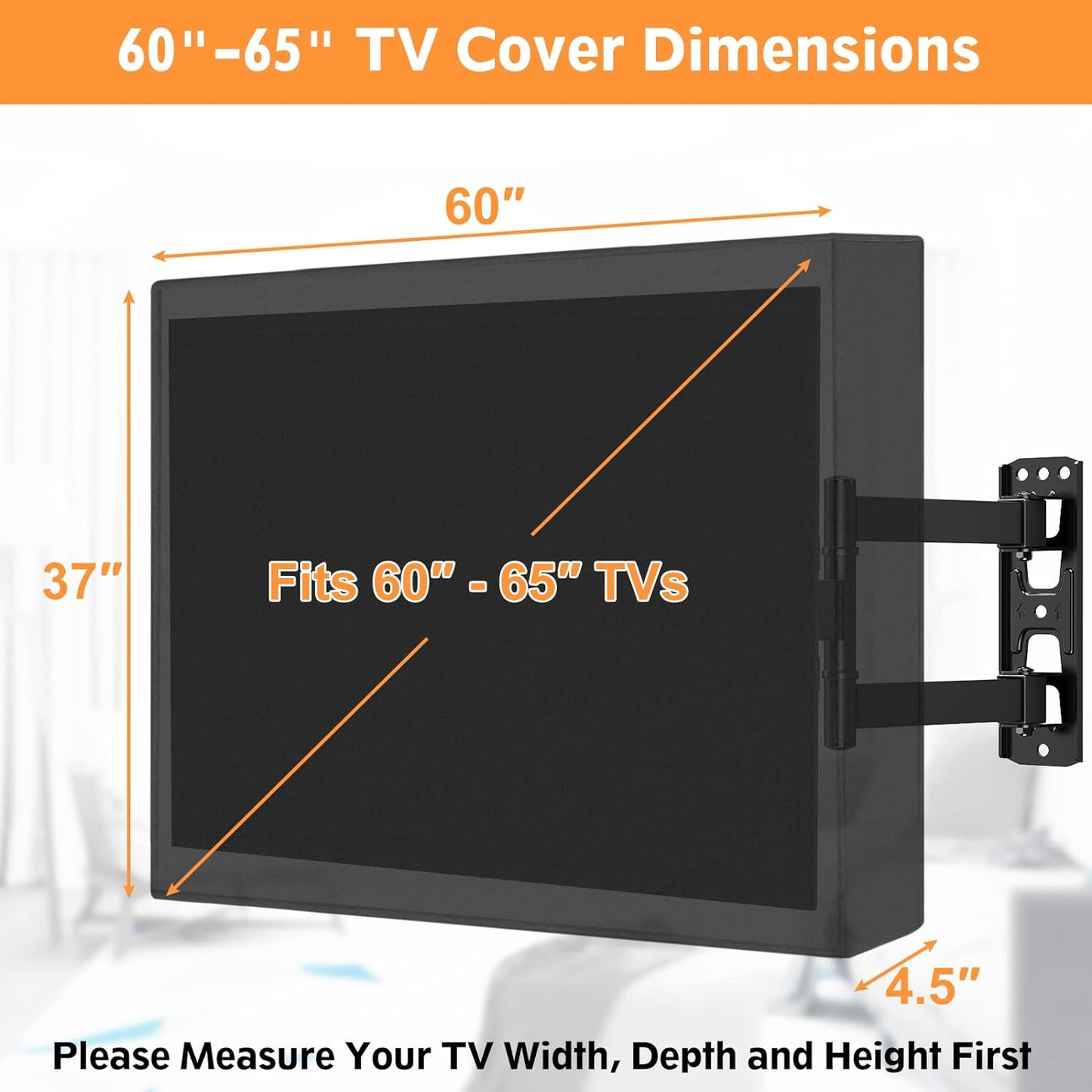 ELIVED Outdoor TV Cover 60-65 Inches, Weatherproof TV Cover 600D Thick Fabric for Outside TVs with Remote Control Pocket, Waterproof and Dustproof TV Screen Protectors YDCV65BK