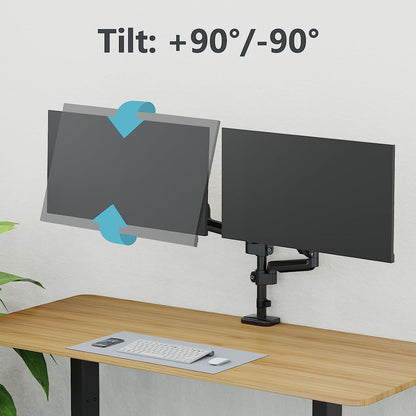 ErgoFocus Dual Monitor Mount for 13 to 32" Computer Screen, Gas Spring Monitor Stands for 2 Monitors Hold up to 19.8lbs Each, Height Adjustable Dual Monitor Desk Mount, VESA Mount 75x75/100x100 mm