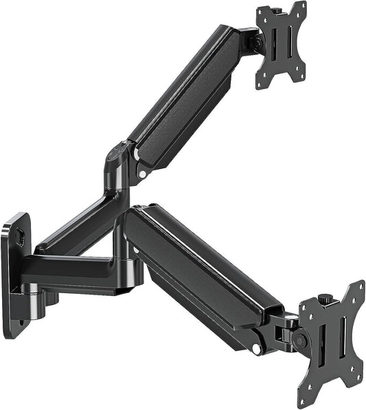 ErgoFocus Dual Monitor Wall Mount for 13 to 32 Inch Computer Screens, Monitor Mounts for 2 Monitors Holds Up to 19.8lbs Each,Full Motion Gas Spring Monitor Arm with VESA 75x75/100x100