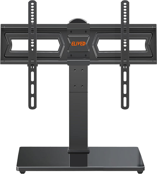 Universal Swivel TV Stand Base, Table Top TV Stand for Most 37-70 inch LCD LED Flat Screen TVs, Height Adjustable TV Mount Stand with Tempered Glass Base, VESA 600x400mm, Holds up to 88 lbs. ELIVED