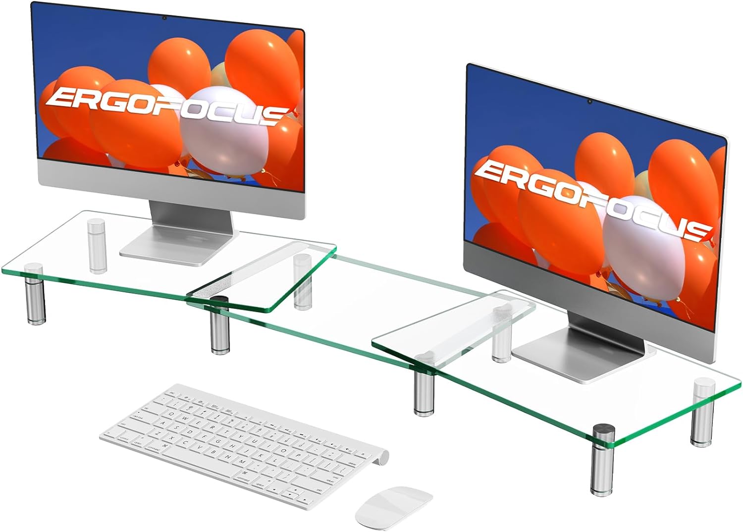 Dual Monitor Riser Desk Glass Ergofocus Dual Monitor Stand Riser, Tempered Glass Computer Monitor Ri ...