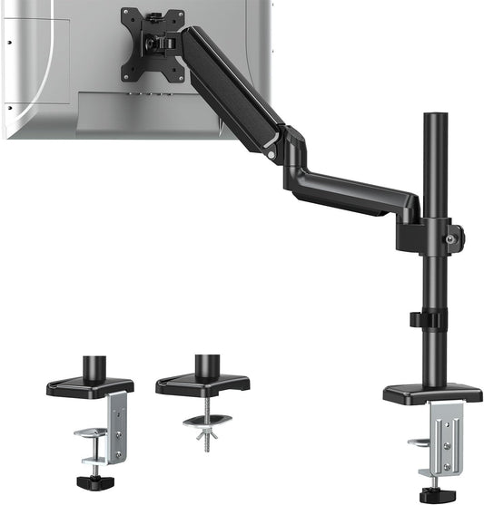 ErgoFocus Single Monitor Mount fits 13-32" Computer Screen, Heavy Duty Single Monitor Desk Mount Hold up to 19.8lbs, Height Adjustable Full Motion Gas Spring Monitor Arm, VESA Mount 75x75/100x100