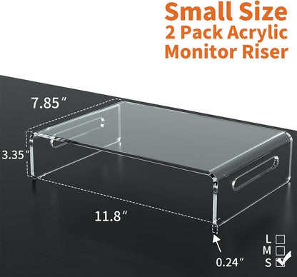 ErgoFocus 2 Pack Monitor Stand Riser, Premium Acrylic Monitor Stand for Computer, Laptop, Printer, Clear Laptop Stand Acrylic Monitor Riser for Home Office, Acrylic Monitor Stands for 2 Monitors