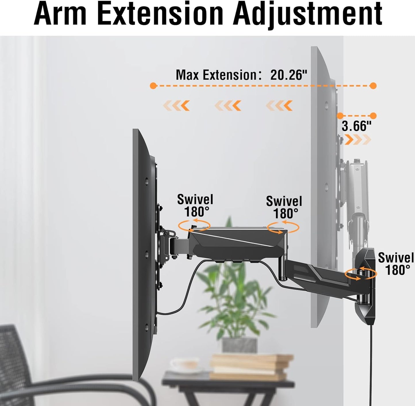 ELIVED Height Adjustable TV Wall Mount for Most 23-55 Inch TVs, Spring Arm Full Motion Swivel Tilt Articulating TV Mount Bracket, Max VESA 400x400mm, Support 11-44 lbs, YD1010