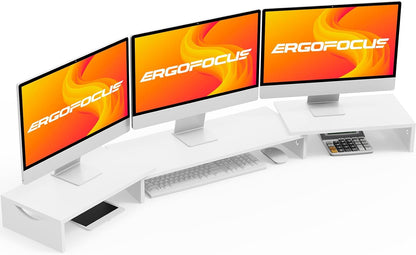 Ergofocus Triple Monitor Stand Riser, Extra Long Monitor Riser for 1~2~3 Monitors, Dual Monitor Stand with Length and Angle Adjustable, 3 Shelf Monitor Stand for Desk