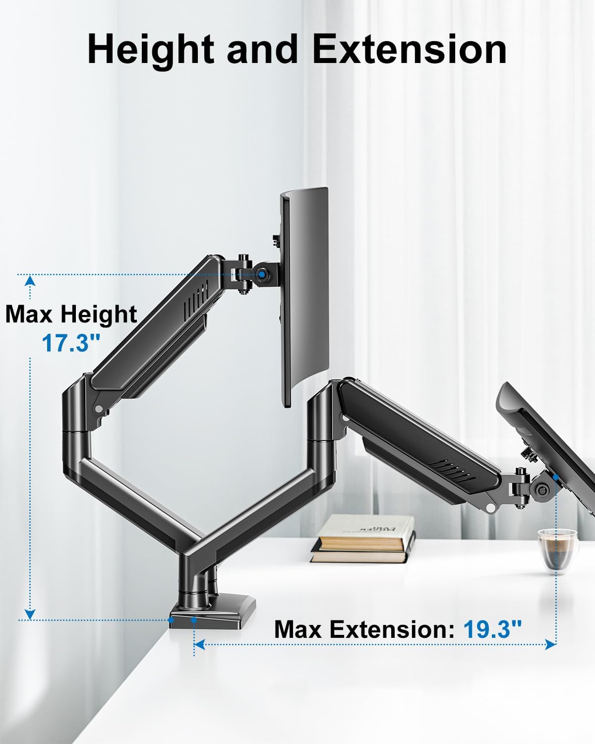 ErgoFocus Dual Monitor Mount Full Motion Monitor Desk Mounts Gas Spring Monitor Stand