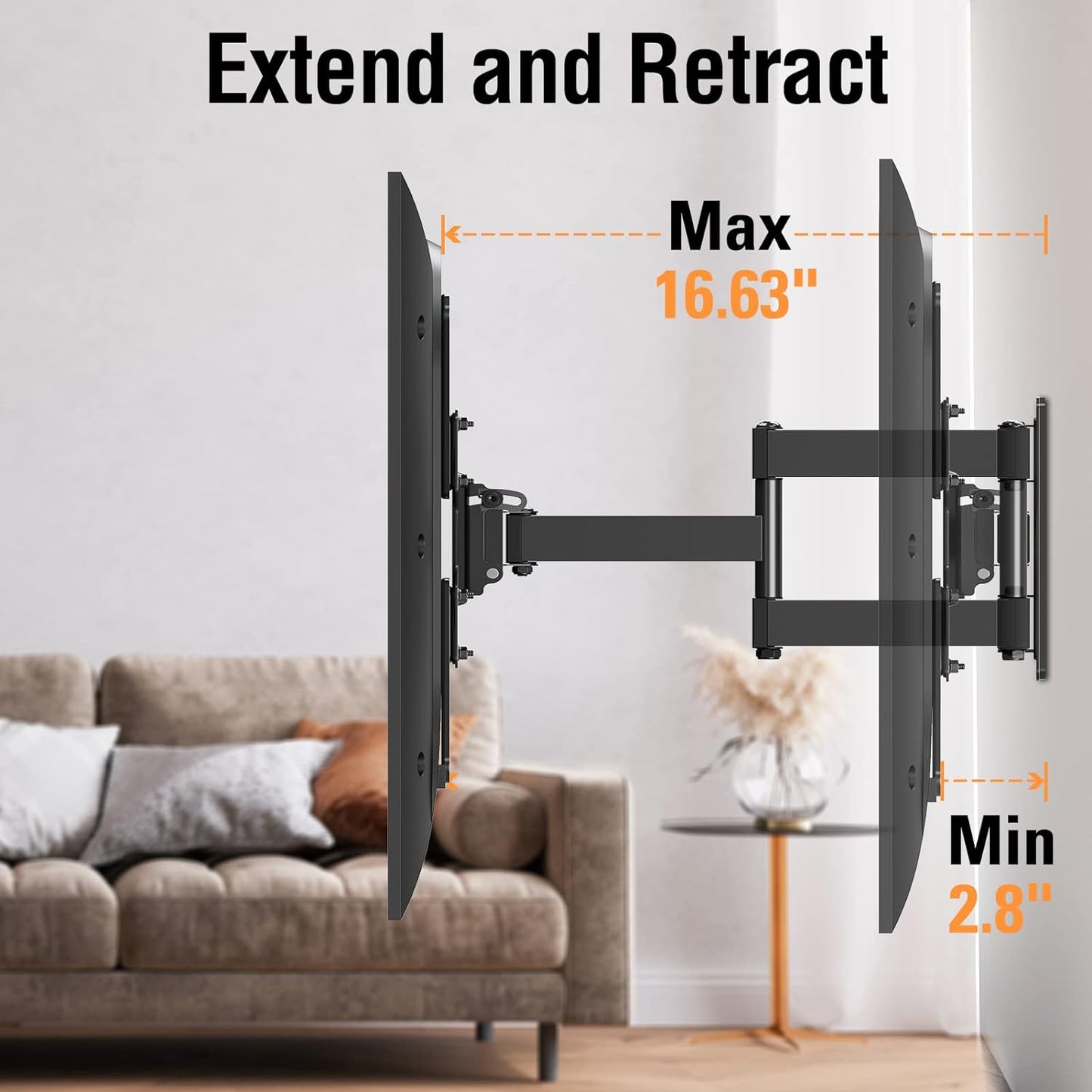 ELIVED Full Motion TV Wall Mount for Most 22-55 Inch TVs, Articulating Arms Swivel and Tilt TV Mount, Wall Mount TV Brackets Max VESA 400x400, Single Stud Perfect Center Design, Holds Up to 77 lbs.