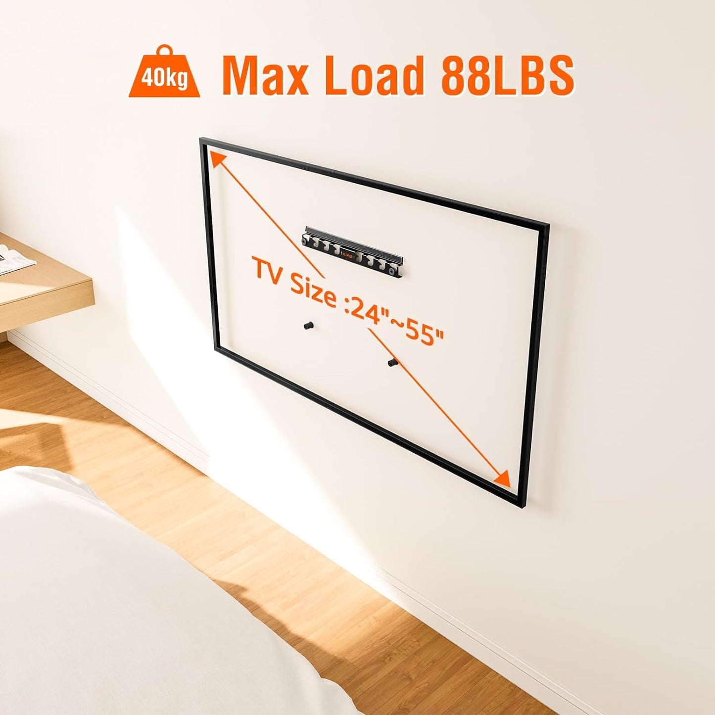 ELIVED No Stud TV Wall Mount Studless Drywall TV Mount for 24-55 inch Flat Screen TVs, No Drill TV Wall Bracket with Max VESA 400x400mm up to 88 lbs, No Damage Easy Install with All Hardware Included