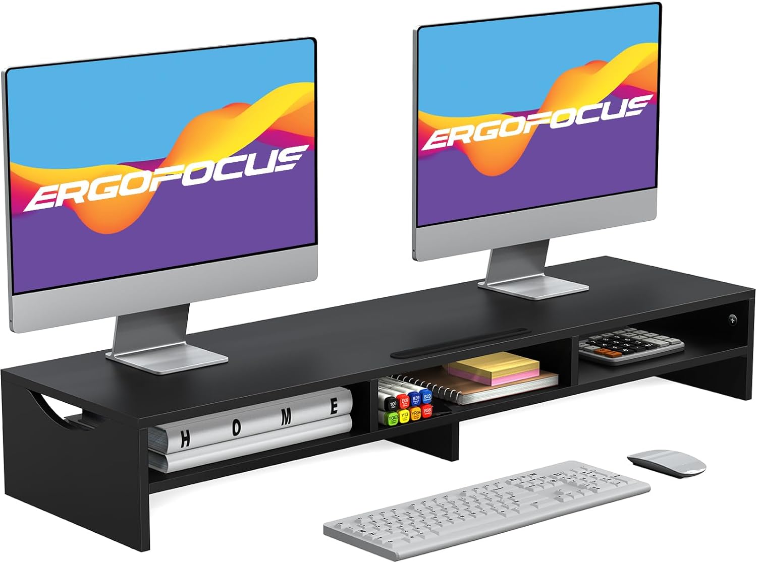 ErgoFocus Large Dual Monitor Stand Riser, 2 Tiers Monitor Riser with C ...