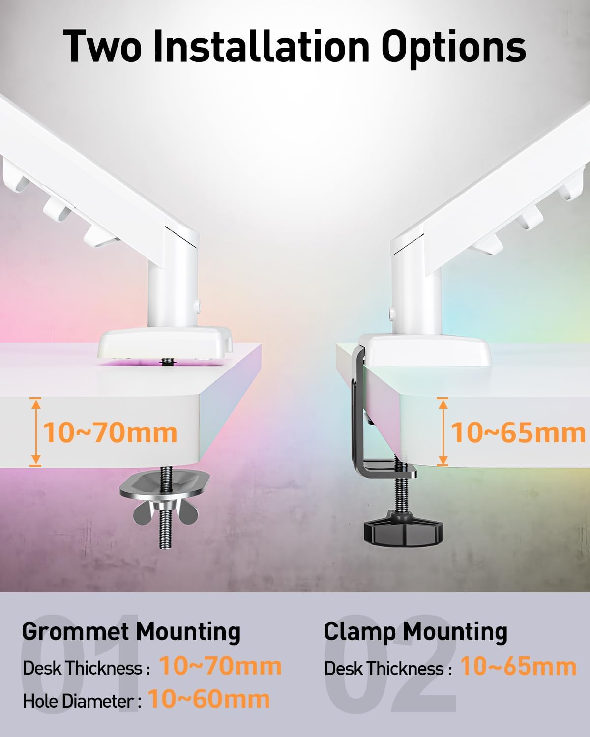 ELIVED Single Monitor Arm - Adjustable Gas Spring Monitor Stand for 13-32 Inch Screens up to 9KG, Ergonomic Desk Mount with Tilt, Swivel & Rotate, VESA 75/100mm, 2 Mounting Clamp, White, EV6013W
