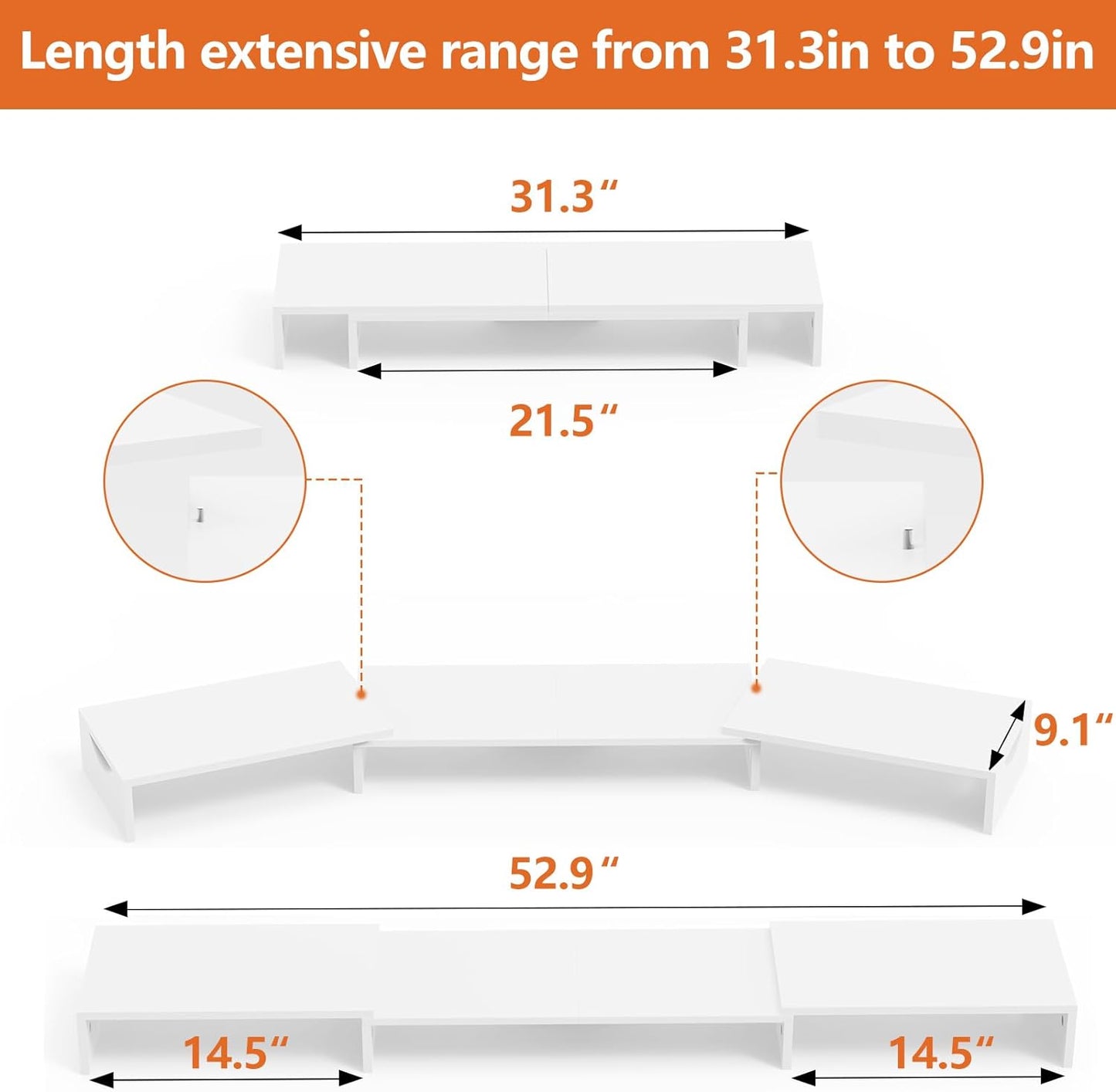 Ergofocus Triple Monitor Stand Riser, Extra Long Monitor Riser for 1~2~3 Monitors, Dual Monitor Stand with Length and Angle Adjustable, 3 Shelf Monitor Stand for Desk