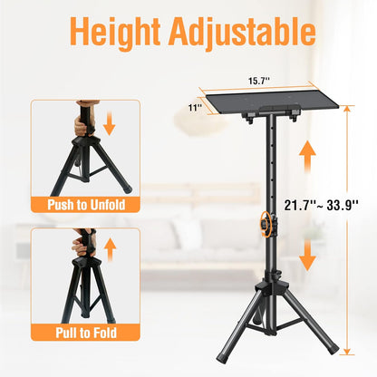 ELIVED Projector Stand - 21'' to 34'' Height Adjustable Portable Projector Tripod with 180° Tilting, Laptop Tripod Stand DJ Rack with Phone Holder for Home Office Stage Studio Outdoor Movies