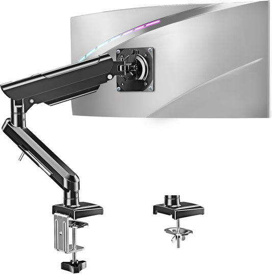 Freelift Single Arm Monitor Desk Mount for 13-32 inch Screen, Tool Free Height Adjustable Gas Spring Arm, Gaming Monitor Arm Holds 2-9kg, VESA 75 & 100mm, C-clamp & Grommet Options, Black