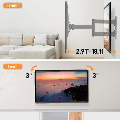 ELIVED Full Motion TV Wall Mount for Most 26-55 Inch Flat Curved TVs Up to 77 lbs, Swivel and Tilt TV Bracket with Articulating Arms, Perfect Center Single Stud Corner TV Mount, Max VESA 400x400mm