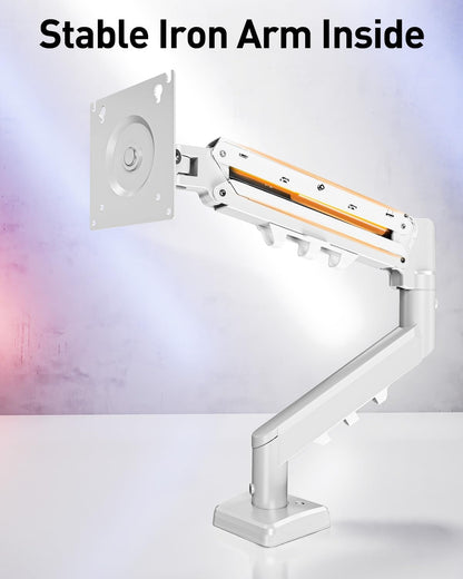 ELIVED Single Monitor Arm - Adjustable Gas Spring Monitor Stand for 13-32 Inch Screens up to 9KG, Ergonomic Desk Mount with Tilt, Swivel & Rotate, VESA 75/100mm, 2 Mounting Clamp, White, EV6013W