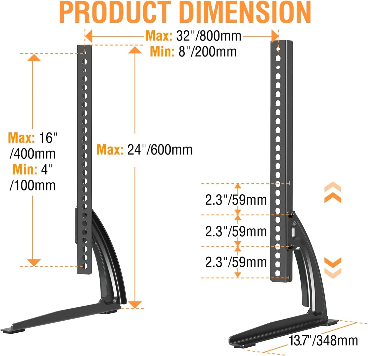 ELIVED Universal Table Top TV Stand for Most 27 to 55 inch LCD LED Plasma Flat Screen TVs, TV Base Height Adjustable Leg Stand Holds up to 88lbs, VESA up to 800x400mm, YD1014