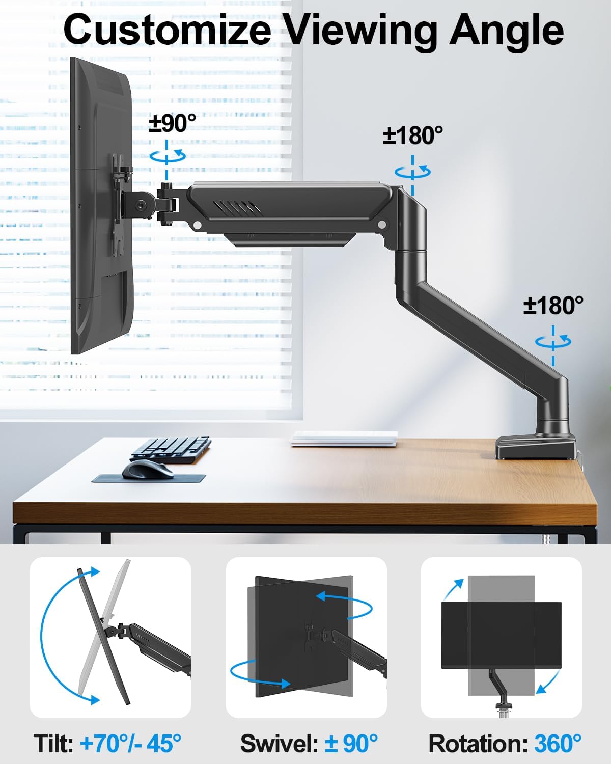 ErgoFocus Single Monitor Mount Arm Fits Monitor Full Motion Gas Spring Monitor Desk Mount