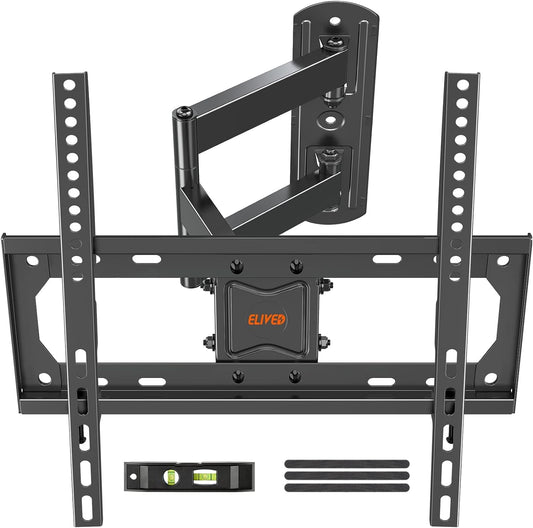 ELIVED Full Motion TV Wall Mount for Most 26-55 Inch Flat Curved TVs Up to 77 lbs, Swivel and Tilt TV Bracket with Articulating Arms, Perfect Center Single Stud Corner TV Mount, Max VESA 400x400mm