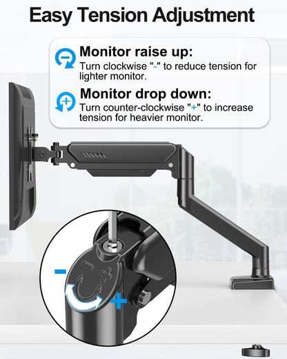 ErgoFocus Single Monitor Mount Arm Fits Monitor Full Motion Gas Spring Monitor Desk Mount