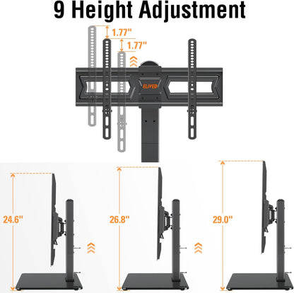 Universal Swivel TV Stand Base, Table Top TV Stand for Most 37-70 inch LCD LED Flat Screen TVs, Height Adjustable TV Mount Stand with Tempered Glass Base, VESA 600x400mm, Holds up to 88 lbs. ELIVED