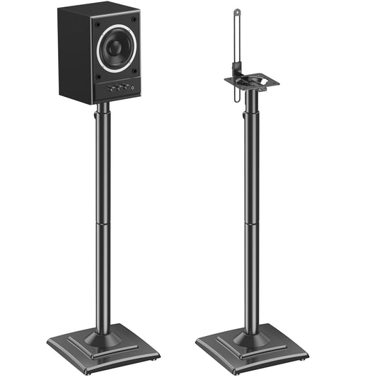 ELIVED Speaker Stands Height-Adjustable for Satellites up to 5 kg, Set of 2 Floor Stands, Universal Compatible with Samsung Sony, Holds Satellite & Small Bookshelf Speakers, Black EV5032
