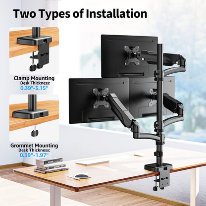 ErgoFocus Triple Monitor Mount Fits Max 32" Computer Screen, Holds up to 17.6lbs Each Arm, 3 Monitor Desk Mount, Triple Stand with Tilt Swivel Rotation, VESA Mount 75/100mm
