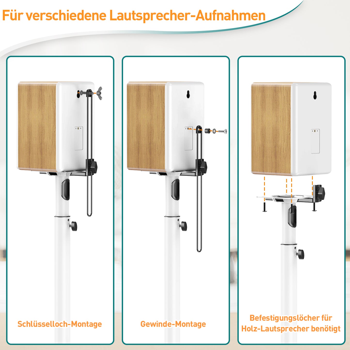 ELIVED Universal Lautsprecherständer höhenverstellbar bis 106cm, Boxenständer mit interner Kabelkanal für Regallautsprecher, 5kg Tragkraf, Weiß, 1 Paar