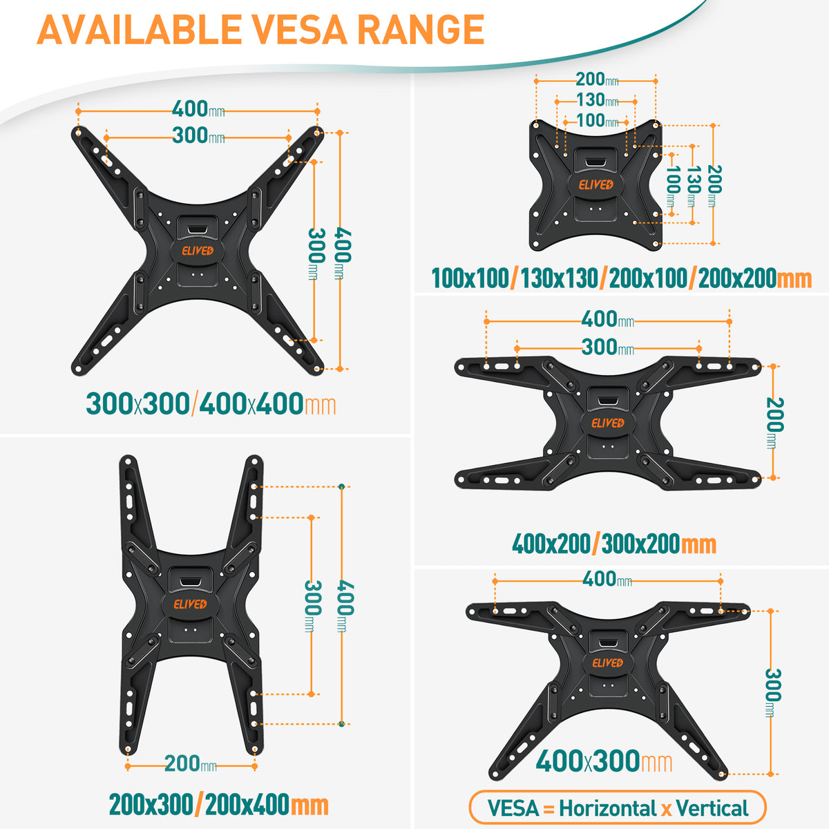 ELIVED Height Adjustable TV Wall Bracket for Most 23"-55" Flat/Curved TVs