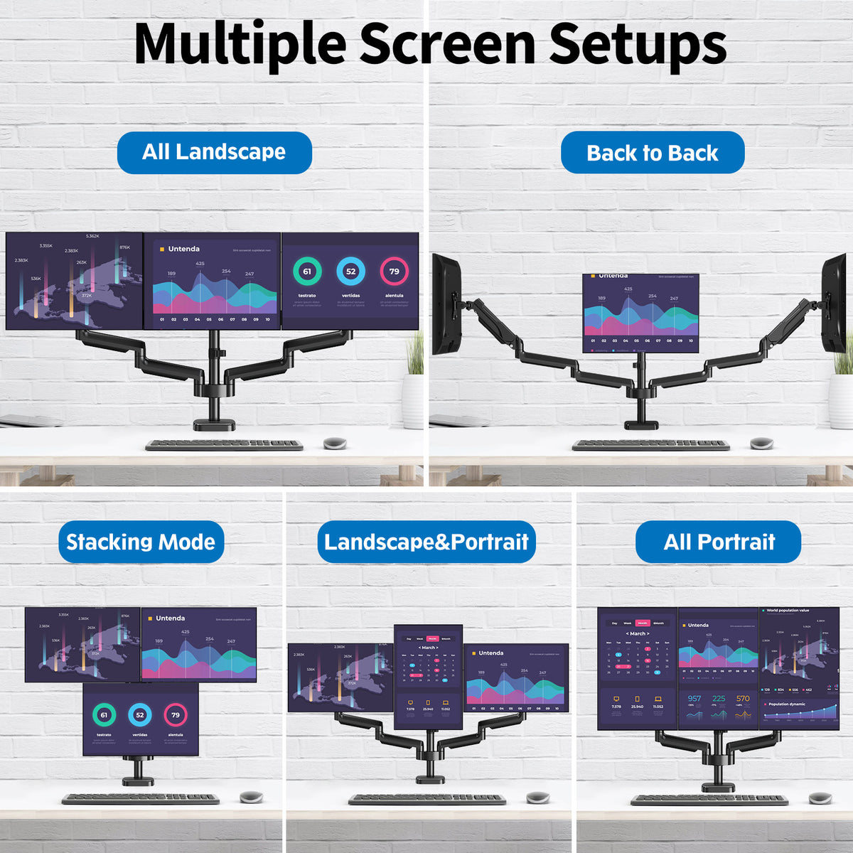 ErgoFocus  Triple Monitor Desk Mount for Computer Screens up to 32"  Holds up to 19.8 lbs Each, 3 Monitor Arm, Heavy Duty Stand Vesa Mount 75x75, 100x100