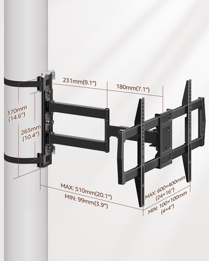 ELIVED Pillar TV Mount for Most 32"-75" TVs, Column TV Mount for Gazebo Patio Pergola, No Drill Full Motion tv Bracket Swivel and Tilt, Fits Multi-Shaped Poles, Max VESA 600x400mm, 88 Lbs.