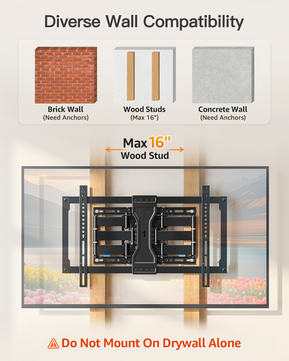 ELIVED 1.1" Ultra Slim TV Wall Bracket for 37-90 Inch TVs, Heavy Duty TV Bracket 60kg, Full Motion Articulating TV Wall Mount, Max VESA 600x400mm, Fits 16" Wood Studs