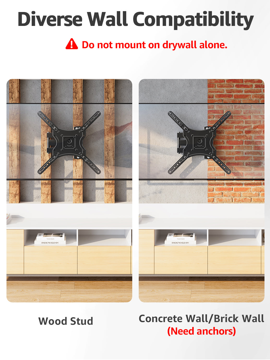 ELIVED Full Motion TV Wall Mount for Most 26-60 Inch TVs, Articulating Arms Swivel and Tilt tv Mount, Wall Mount Brackets Max VESA 400x400, Single Stud Perfect Center Design, Holds Up to 77 lbs.