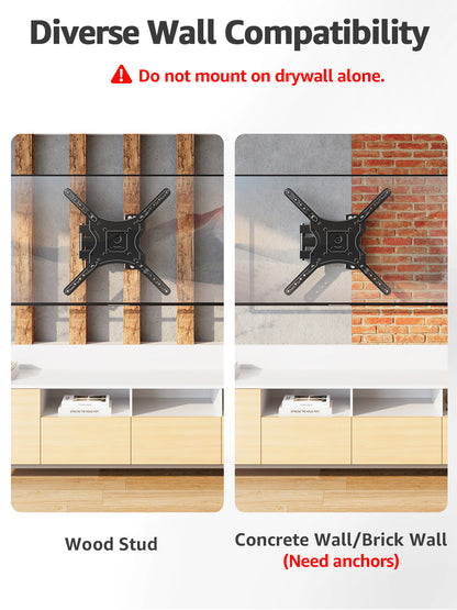 ELIVED Full Motion TV Wall Mount for Most 26-60 Inch TVs, Articulating Arms Swivel and Tilt tv Mount, Wall Mount Brackets Max VESA 400x400, Single Stud Perfect Center Design, Holds Up to 77 lbs.