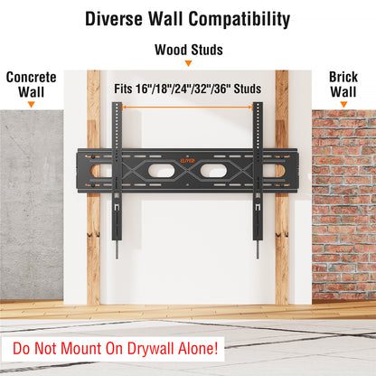 ELIVED Fixed TV Mount for Most 50-120 Inch Flat Screen tvs, Low Profile Wall Mount TV Bracket up to VESA 950x600mm and 220 lbs - Fits 16", 24", 32", 36" Studs- Heavy Duty and Space Saving