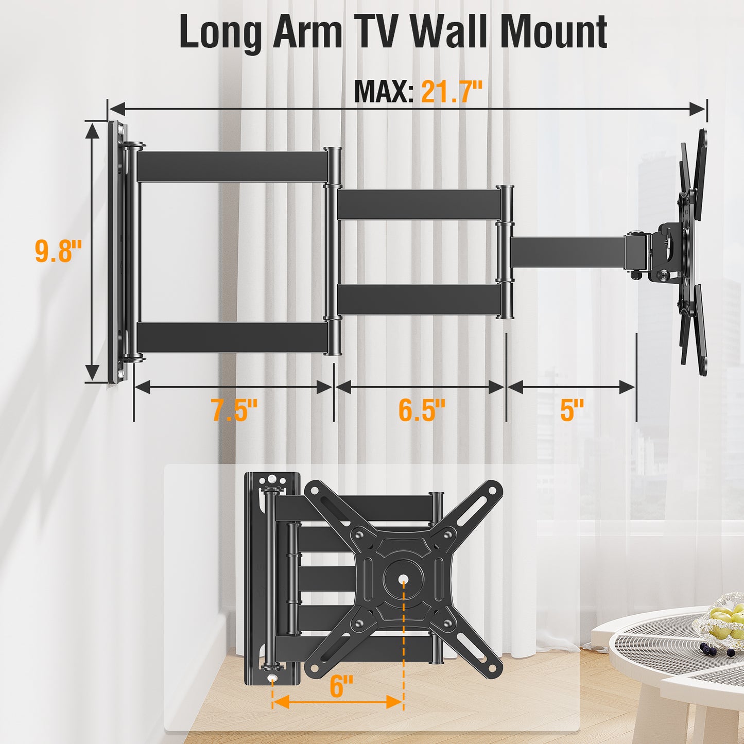 ELIVED Long Arm TV Wall Mount for Most 14-42 Inch tvs & Monitors, 21.7 Inch Long Extension TV Mount Swivel and Tilt, Full Motion Wall Mount tv Bracket Fit Max VESA 200x200mm, Holds up to 44 lbs