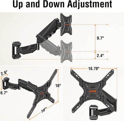 ELIVED Height Adjustable TV Wall Mount for Most 23-55 Inch TVs, Spring Arm Full Motion Swivel Tilt Articulating TV Mount Bracket, Max VESA 400x400mm, Support 11-44 lbs, YD1010