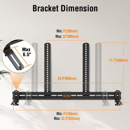 ELIVED Soundbar Mount, Soundbar Mounting Bracket Under TV for Soundbar with Holes/Without Holes, Sound Bar TV Bracket with 6.5" L-Brackets Swivel to fit Various Soundbar, 15 Lbs Loading, YD5011