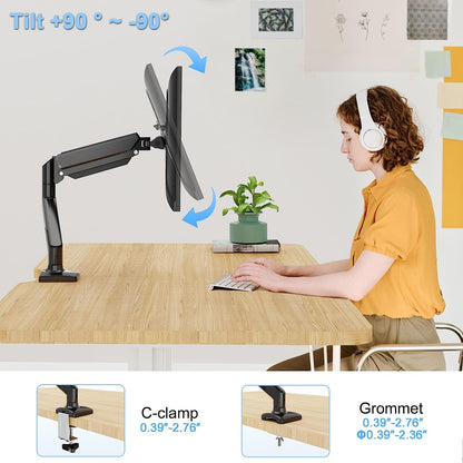 ErgoFocus Single Monitor Mount Arm Fits Monitor up to 32 Inch, Monitor Desk Mount Holds 4.4-19.8lbs Computer Screen, Full Motion Gas Spring Monitor Desk Mount, VESA Mount 75x75, 100x100