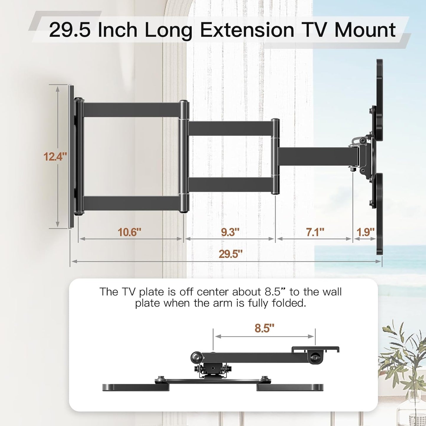 ELIVED Long Arm TV Wall Mount for Most 26-60 Inch TVs, 29.5 Inch Long Extension TV Mount Swivel and Tilt, Max VESA 400x400mm, Full Motion Wall Mount tv Bracket Holds up to 77 lbs.