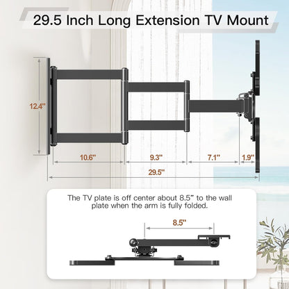 ELIVED Long Arm TV Wall Mount for Most 26-60 Inch TVs, 29.5 Inch Long Extension TV Mount Swivel and Tilt, Max VESA 400x400mm, Full Motion Wall Mount tv Bracket Holds up to 77 lbs.