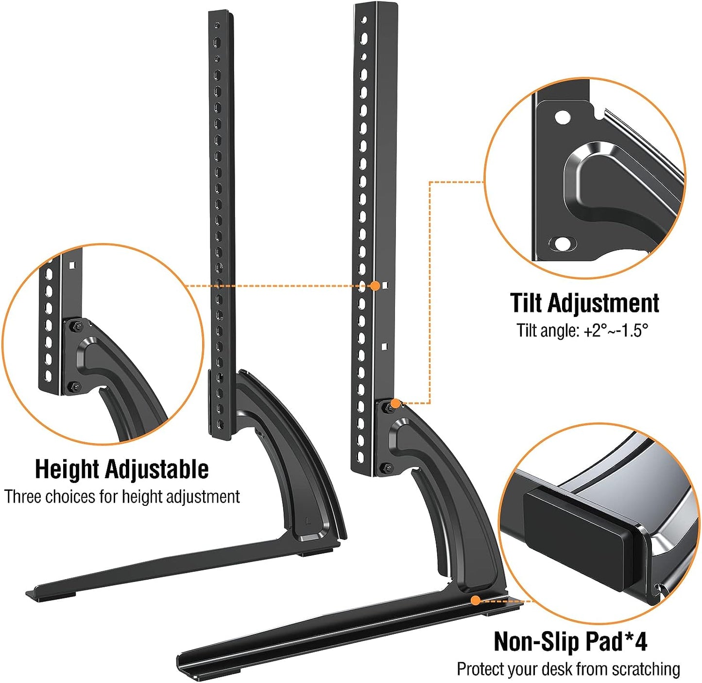 ELIVED Universal Table Top TV Stand for Most 27 to 55 inch LCD LED Plasma Flat Screen TVs, TV Base Height Adjustable Leg Stand Holds up to 88lbs, VESA up to 800x400mm, YD1014