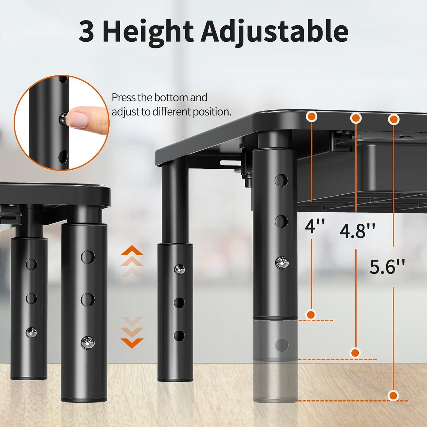 ELIVED 2 Pack Monitor Stand Riser with Drawer, 3 Height Adjustable Monitor Stand with Storage, Desktop Monitor Riser for Computer, Laptop, Notebook, Printer(Black).