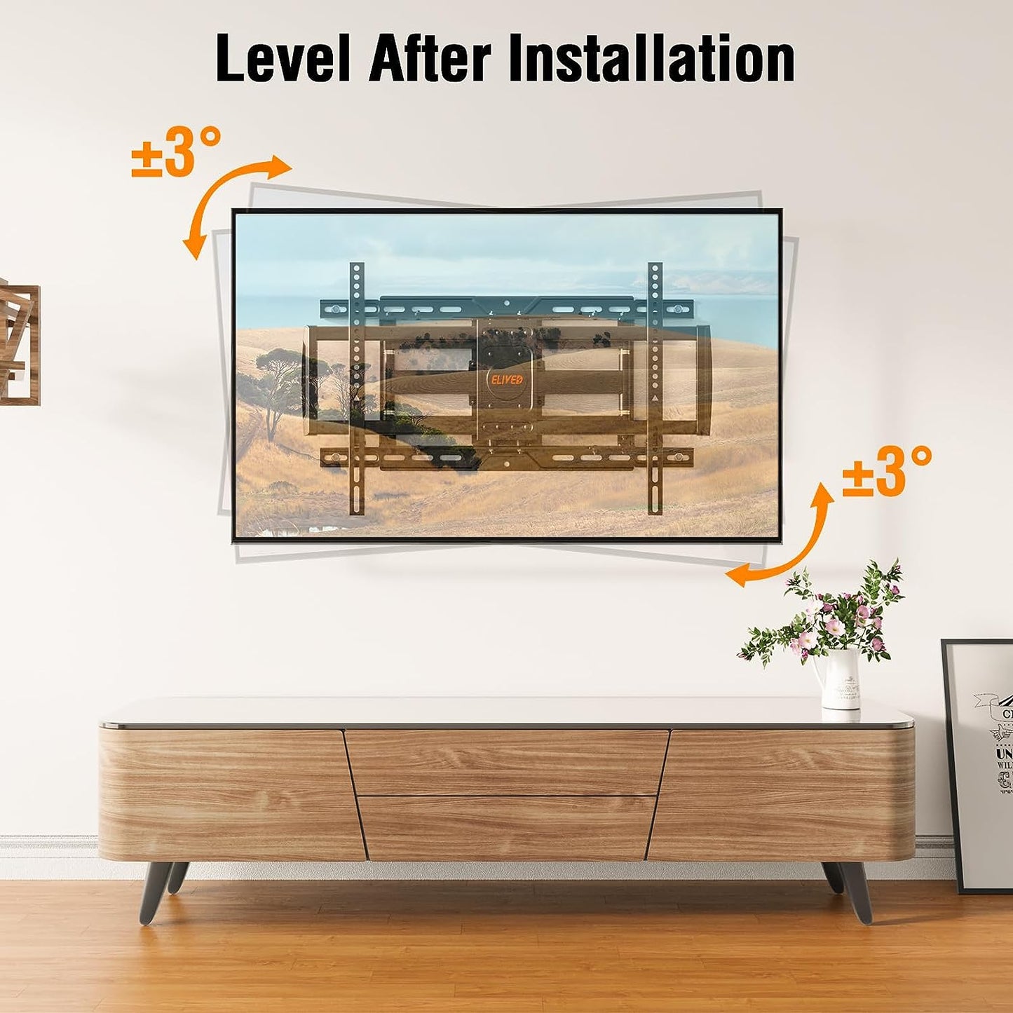 ELIVED TV Wall Mount for Most 37-82 Inch OLED QLED TVs, 8 Ball Bearings Smooth Swivel for Ultra Slim Screens, Full Motion Wall Mount TV Bracket for 16"/18"/24" Wood Studs, Max VESA 600x400mm, 100 lbs.