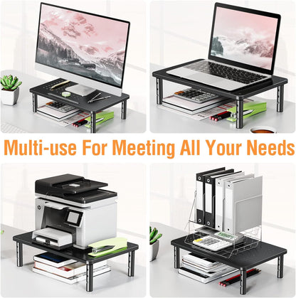 ELIVED 2 Pack Monitor Stand Riser - 3 Height Adjustable Monitor Stand for Laptop, Computer, PC, Printer, Mesh Metal Monitor Riser for Desktop Organizer.